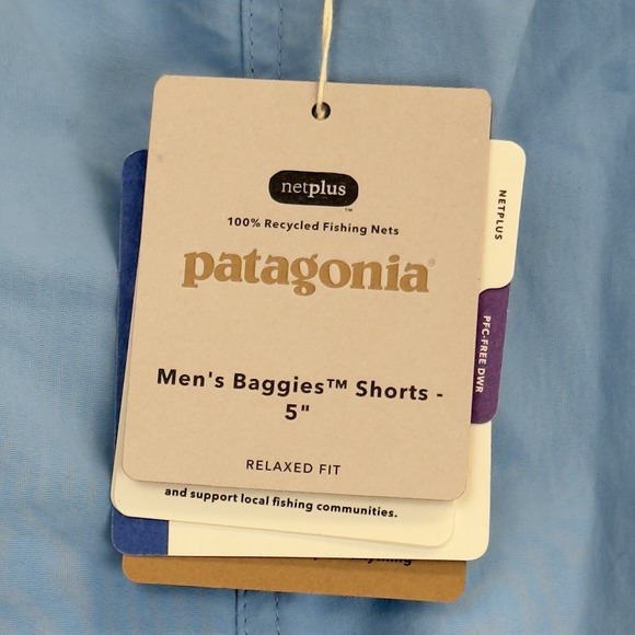 Patagonia 5" Baggies Shorts Lago Blue Clean Currents Patch Men's Size XXL Lined - Picture 4 of 7